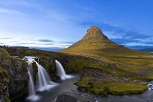 Snaefellsnes Peninsula Gallery: Kirkjufell Mountain and Kirkjufoss Waterfall at dusk, Snaefellsnes Peninsula, Iceland