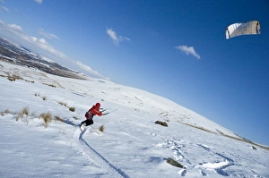 Winter Sports Prints: Kite snowboarding, Brecon Beacons, Wales, United Kingdom, Europe