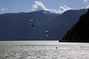 Squamish Prints: Two kite surfers on Howe Sound at Squamish, British Columbia, Canada, North America