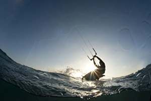 Kite surfing on Red Sea coast of Egypt, North Africa, Africa