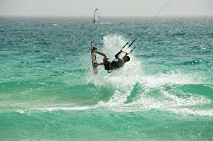 Leisure Activity Prints: Kite surfing at Santa Maria on the island of Sal (Salt), Cape Verde Islands