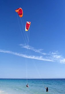 Cadiz Gallery: Two kiteboarders trying to take off