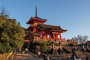 Kiyomizu Dera Prints: Kiyomizu Temple (Kiyomizu-dera) in the evening sunset and autumnal scenery with vibrant colours