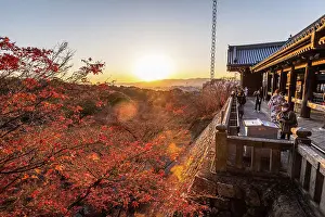 Digital Prints: Kiyomizu Temple (Kiyomizu-dera) in the evening sunset and autumnal scenery with vibrant colours