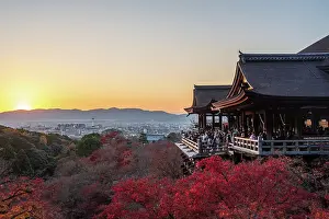 Kiyomizu Dera Prints: Kiyomizu Temple (Kiyomizu-dera) in the evening sunset and autumnal scenery with vibrant colours and skyline