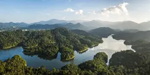Malaysian Prints: Kland Gate Dam Reservoir and rainforest at sunrise seen from Bukit Tabur Mountain