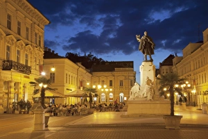Southern Plain Prints: Klauzal Square at dusk, Szeged, Southern Plain, Hungary, Europe