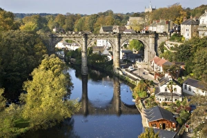 Knaresborough Viaduct and River Nidd in autumn, North Yorkshire, Yorkshire