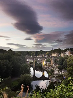 River Nidd Prints: Knaresborough Viaduct at sunset, Knaresborough, Yorkshire, England, United Kingdom
