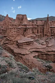 Geological Features Prints: Kok-Moinok Canyon, a clay-sand structure formed on the slopes of arid mountains cut by water streams