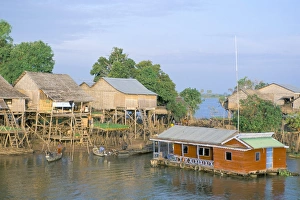 Stilt House Prints: Kompong Chhnang, Tonle Sap lake, Cambodia, Indochina, Southeast Asia, Asia