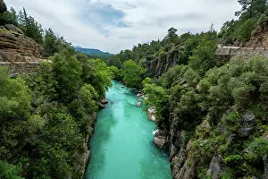 Antalya Prints: Koprulu canyon shows turquoise water flowing between trees in the landscape of Turkey near Antalya