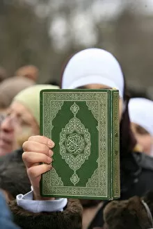 Images Dated 11th February 2006: Koran being held during a Muslim demonstration, Paris, France, Europe