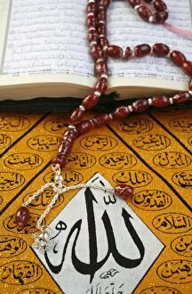 Images Dated 19th April 2007: Koran, rosary and Allah calligraphy, Paris, France, Europe