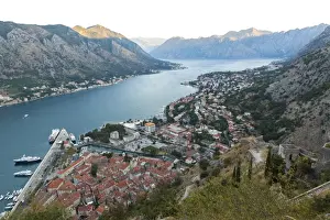 Adriatic Sea Prints: Kotor Old Town, marina and fortifications at dawn with view of the Bay of Kotor