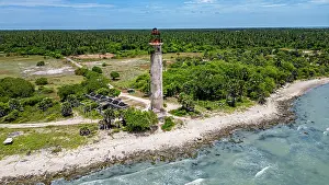 Navigation Prints: Kovalim lighthouse stands near the shore in Casuarina region of Jaffna district Sri Lanka surrounded by greenery