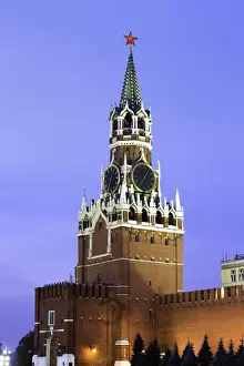 Red Square Prints: The Kremlin clocktower in Red Square, UNESCO World Heritage Site, Moscow, Russia, Europe