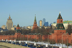 Kremlin Prints: The Kremlin Wall and the business center, Moscow, Russia, Europe