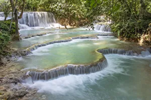 Laos Prints: Kuang Si falls near Luang Prabang, Laos, Indochina, Southeast Asia, Asia