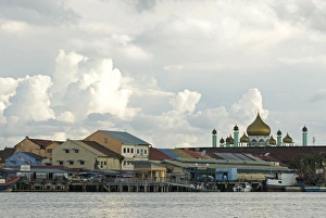 Old Quarter Prints: Kuching old quarter skyline with Jalan Masjid minarets, from the Kuching River