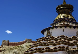 Chortens Prints: The Kumbum chorten (Stupa) in the Palcho Monastery at Gyantse, Tibet, China, Asia