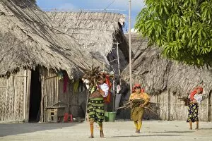 Images Dated 6th January 2008: Kuna women carrying wood through village, Wichub-Wala Island, San Blas Islands