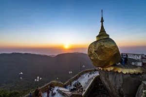 Mon State Prints: Kyaiktiyo Pagoda (Golden Rock) at sunset, Mon state, Myanmar (Burma), Asia