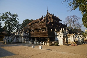 Mandalay Prints: Kyaung Shwe In Bin teakwood temple and monastery, Mandalay, Myanmar (Burma), Asia