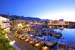 Kyrenia Harbour at dusk, Kyrenia, North Cyprus, Cyprus, Mediterranean, Europe