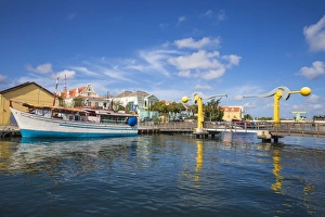 Curacao Prints: L. B. Smith Bridge, Punda, Willemstad, Curacao, West Indies, Lesser Antilles, former
