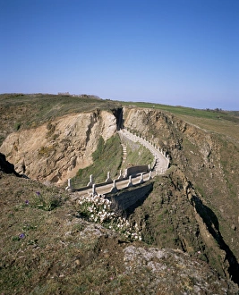 S Ark Prints: La Coupee, looking north from Little Sark to Sark, Channel Islands, United Kingdom
