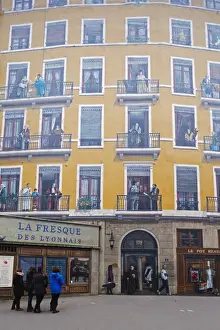 Lyon Prints: La Fresque des Lyonnais, painted wall fresco of famous Lyonnais people