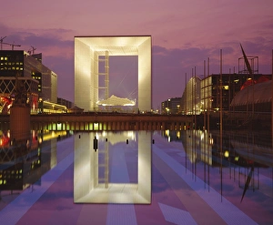 La Defense Prints: La Grande Arche and reflection, La Defense, Paris, France, Europe