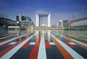 La Defense Prints: La Grande Arche, seen from across the ornamental lake, La Defense, Paris, France, Europe