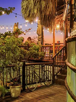 Terrace Prints: La Monina Restaurant at dusk, waterfront of San Miguel de Cozumel
