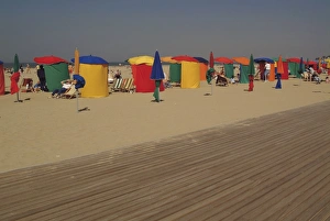Calvados Prints: La planche (boardwalk) and beach, Deauville, Calvados, Normandy, France, Europe