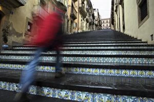 La Scala 142 steps with hand painted ceramic tiles, Caltagirone, Sicily, Italy, Europe