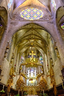 Rose Window Prints: La Seu, the Cathedral of Santa Maria of Palma, Majorca, Balearic Islands, Spain, Europe