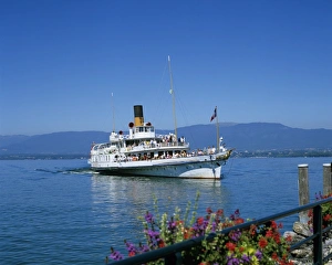 Lake Geneva Prints: La Suisse traditional lake ferry, Yvoire, Lake Geneva, Rhone Alpes, France, Europe