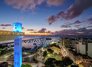 Brazil Prints: Lacerda Elevator at dusk, Salvador, State of Bahia, Brazil, South America