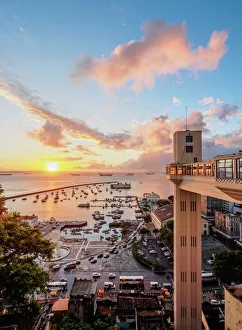 Glowing Prints: Lacerda Elevator at sunset, Salvador, State of Bahia, Brazil, South America