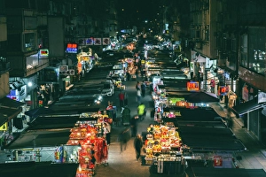 Ladies Market from above, Mong Kok at night, Kowloon, Hong Kong, China