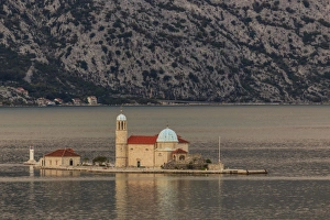 Montenegro Prints: Our Lady of the Rocks island, sunset