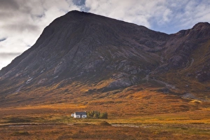 Glen Coe Prints: Lagangarbh cottage below Stob Dearg in Glen Coe, Scotland, United Kingdom, Europe