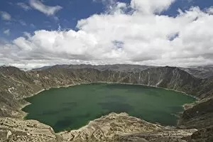 Laguna Quilatoa, famous volcanic crater with 250m deep green lake of alkaline water