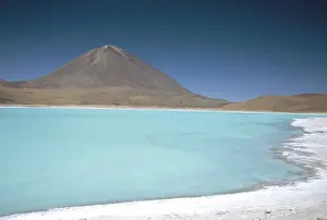 Laguna Verde with mineral flat margin and Volcan Licancabur, 5960m, Southwest Highlands
