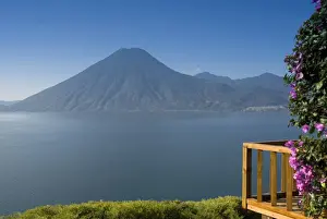 Lake Atitlan Prints: Lake Atitlan from Lomas de Tzununa Hotel with San Pedro Volcano in the background