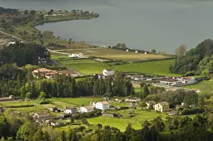 San Miguel Prints: Lake Azul and the village of Sete Cidades inside the Sete Cidades volcanic crater