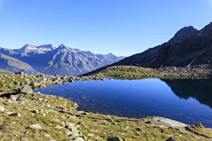 Spluga Pass Prints: Lake Bergsee at sunrise, Chiavenna Valley, Spluga Valley, Spluga Pass, province of Sondrio