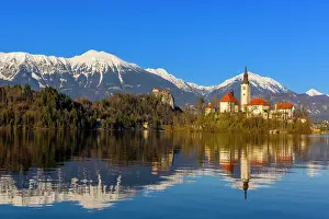 Hike Prints: Lake Bled, Bled Castle and Bled Island with Snow Capped Julian Alps